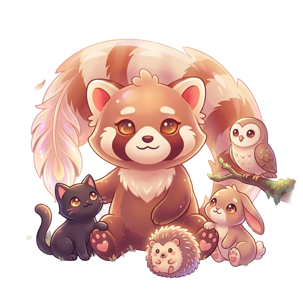 Roo et tous ses amis (chat noir, lapin, chouette, hérisson, chaton) sous la lune